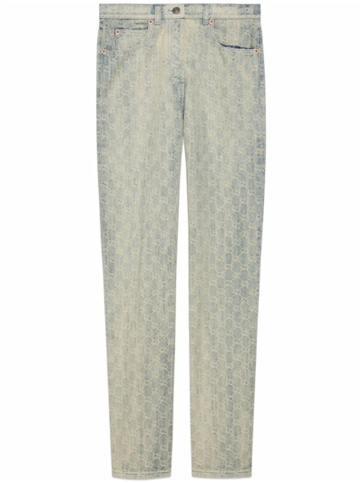 Shop Gucci Gg Jacquard Denim Jeans In Light Blue