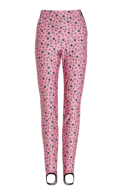 Shop Moncler Printed Fleece Stirrup Pants In Multi