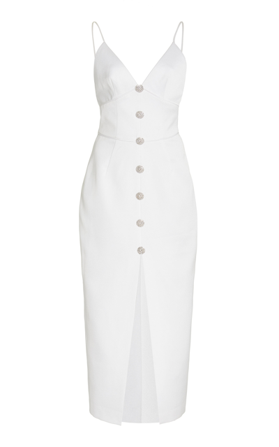 Shop Rasario Women's Button-embellished Stretch-crepe Midi Dress In White