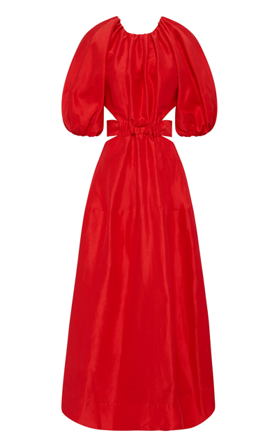 Shop Aje Women's Mimosa Cutout Linen And Silk-blend Midi Dress In Red