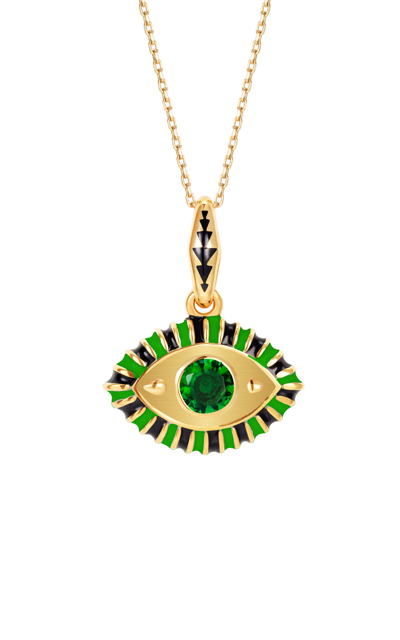 Shop Nevernot Women's Life In Colour 14k Yellow Gold Enameled Topaz Eye Necklace In Green