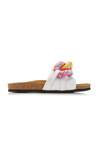 Shop Jw Anderson Women's Tie-dyed Chain-embellished Leather Slides In White