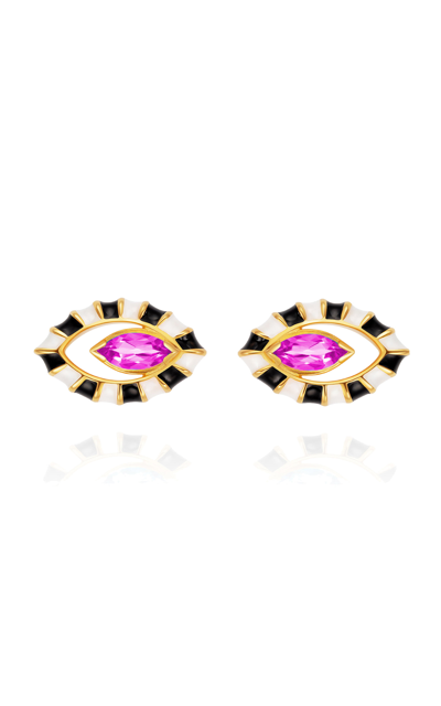 Shop Nevernot Women's Life In Colour 14k Yellow Gold Enameled Topaz Eye Earrings In Pink