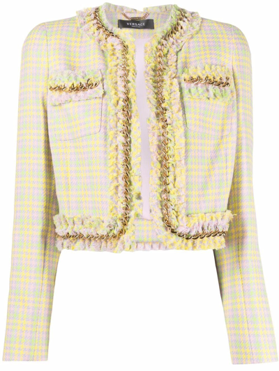 Shop Versace Chain-link Tweed Jacket In Yellow