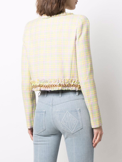 Shop Versace Chain-link Tweed Jacket In Yellow