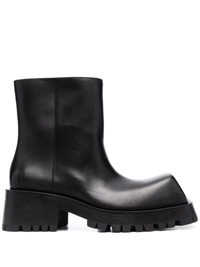 Shop Balenciaga Trooper Square-toe Ankle Boots In Black