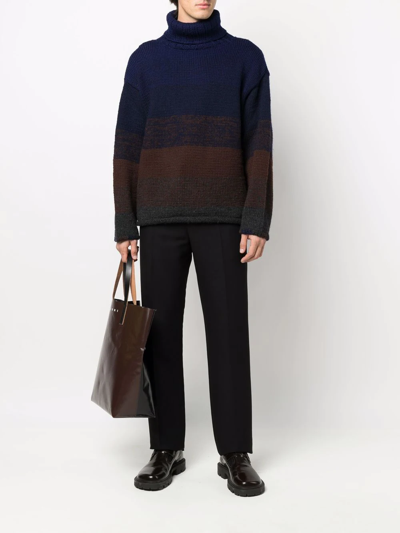 Pre-owned Dries Van Noten 1990s Colour-block Knitted Jumper In Blue