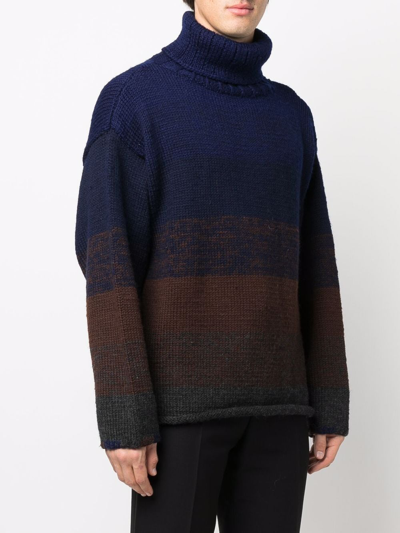Pre-owned Dries Van Noten 1990s Colour-block Knitted Jumper In Blue