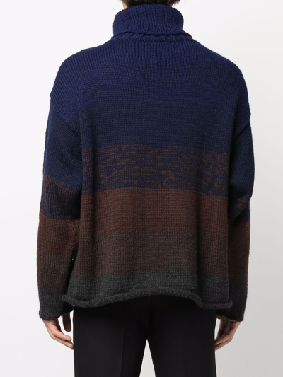 Pre-owned Dries Van Noten 1990s Colour-block Knitted Jumper In Blue