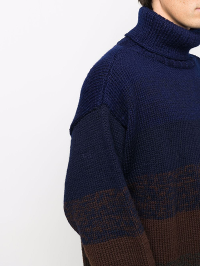 Pre-owned Dries Van Noten 1990s Colour-block Knitted Jumper In Blue