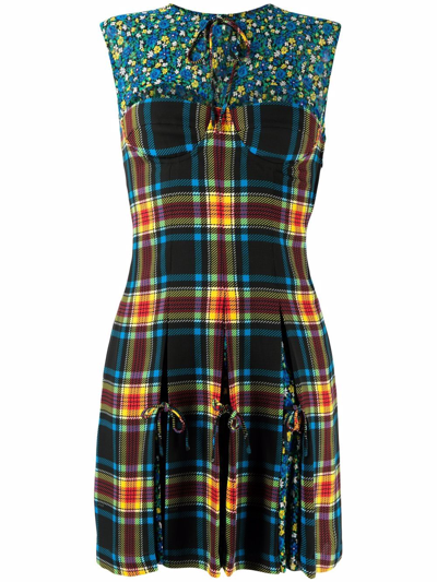 Pre-owned Versace 2000s Plaid Check Sleeveless Dress In Black