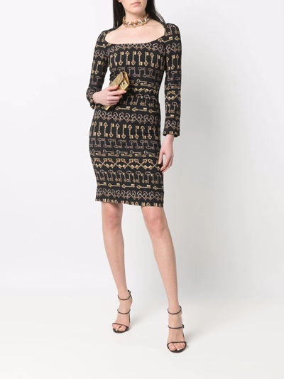 Pre-owned Dolce & Gabbana 2000s Key-print Fitted Dress In Black