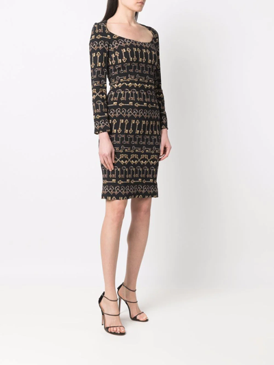 Pre-owned Dolce & Gabbana 2000s Key-print Fitted Dress In Black