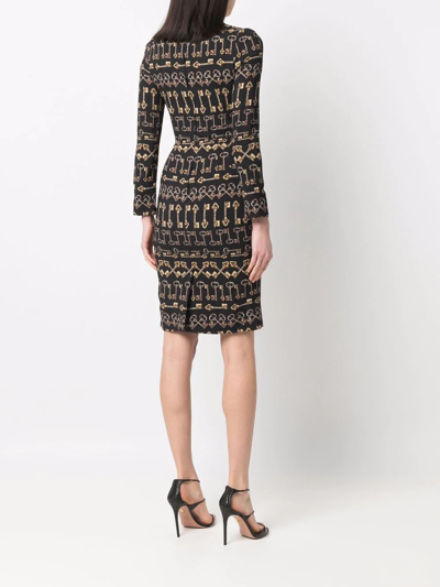 Pre-owned Dolce & Gabbana 2000s Key-print Fitted Dress In Black
