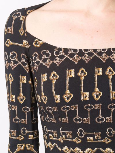 Pre-owned Dolce & Gabbana 2000s Key-print Fitted Dress In Black