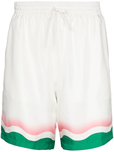 Shop Casablanca Le Jeu De Ping Pong Wave-print Shorts In White