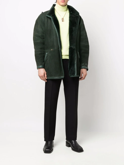 Pre-owned Versace 1980s Double-breasted Shearling Coat In Green