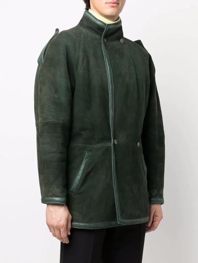 Pre-owned Versace 1980s Double-breasted Shearling Coat In Green