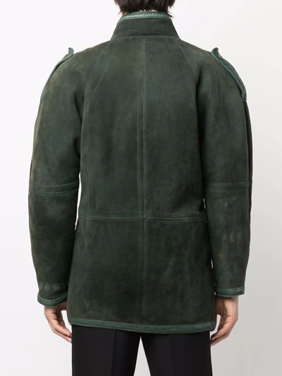 Pre-owned Versace 1980s Double-breasted Shearling Coat In Green