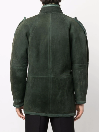 Pre-owned Versace 双排扣皮毛一体外套（1980年代典藏款） In Green