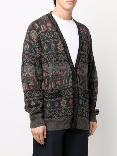 Pre-owned Missoni 1980s Intarsia Knit V-neck Cardigan In Brown