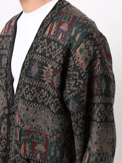 Pre-owned Missoni 1980s Intarsia Knit V-neck Cardigan In Brown