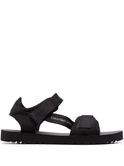 Shop Calvin Klein Logo-patch Touch-strap Sandals In Black