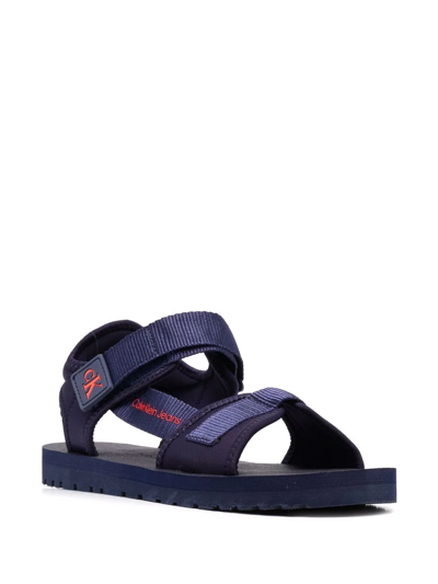 Shop Calvin Klein Logo-patch Touch-strap Sandals In Blue