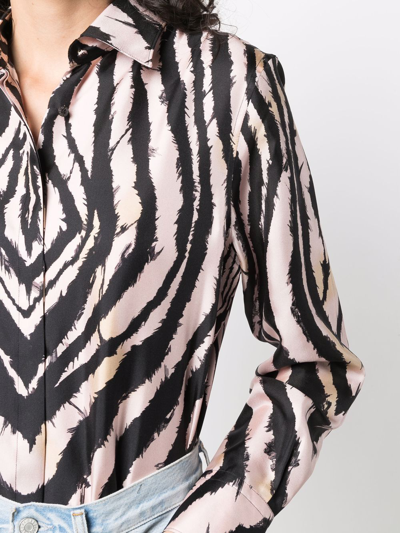 Shop Roberto Cavalli Zebra-print Silk Shirt In Pink