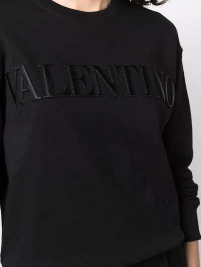 Shop Valentino Embroidered Logo Cotton Sweatshirt In Black