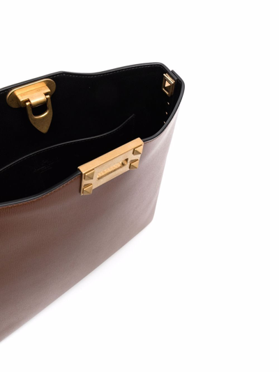 Shop Valentino Rockstud Alcove Shoulder Bag In Brown