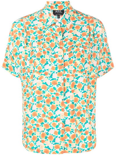 Apc Zoe Floral-print Crepe Shirt In Orange