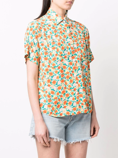 Apc Zoe Floral-print Crepe Shirt In Orange