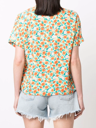 Apc Zoe Floral-print Crepe Shirt In Orange