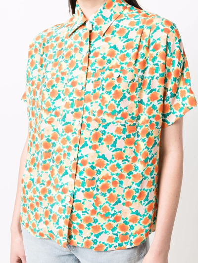 Apc Zoe Floral-print Crepe Shirt In Orange