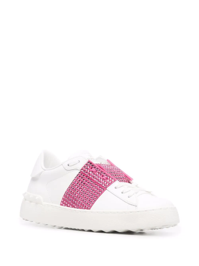 Shop Valentino Open Crystal-embellished Sneakers In White
