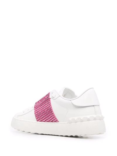 Shop Valentino Open Crystal-embellished Sneakers In White