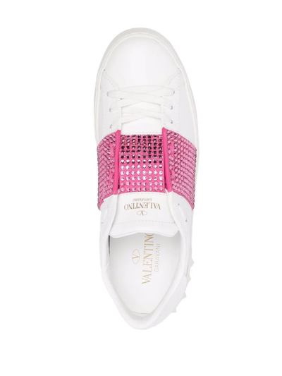 Valentino Garavani White & Pink Crystal Open Sneakers | ModeSens