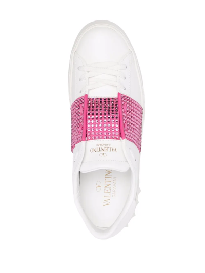 Shop Valentino Open Crystal-embellished Sneakers In White