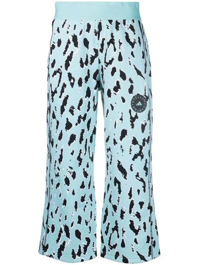 Shop Adidas By Stella Mccartney Leopard-print Cropped Track Pants In Blue