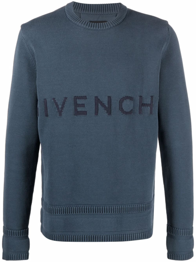 Shop Givenchy Logo-intarsia Cotton Jumper In Blue