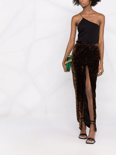Shop Laquan Smith Velvet Cheetah-print Draped Skirt In Black