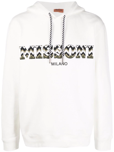 Shop Missoni Embroidered Logo Hoodie In White