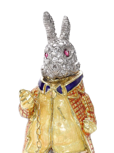 Pre-owned Pragnell Vintage 18kt Gold Edwardian Baroque Pearl Diamond Rabbit Brooch In Silver