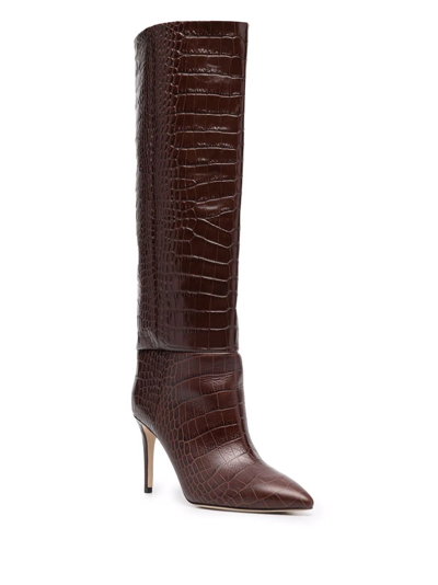Paris Texas Fondant Brown Crocodile-effect 105mm Knee-high Boots In Brown