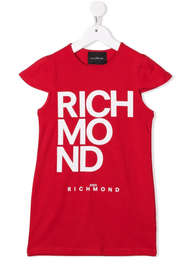 Shop John Richmond Junior Logo-print Cap-sleeve Dress In Red