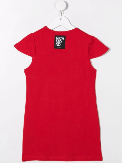 Shop John Richmond Junior Logo-print Cap-sleeve Dress In Red