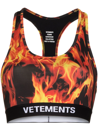 Shop Vetements Fire Print Sports Bra In Rot