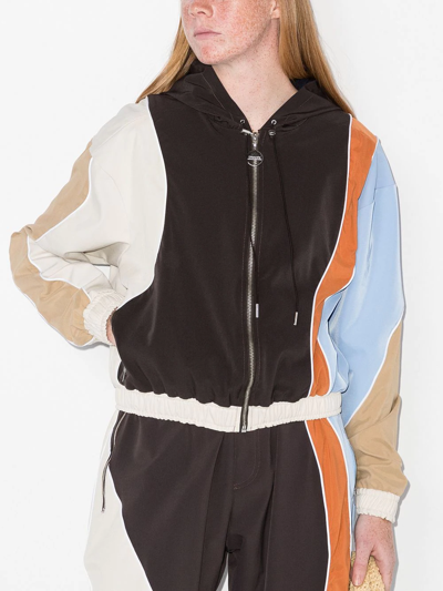 Shop Ahluwalia Katrina Panelled Zip-up Hoodie In Braun