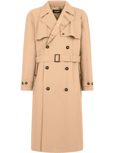 Shop Dolce & Gabbana Logo-embellished Belted Trench Coat In Nude